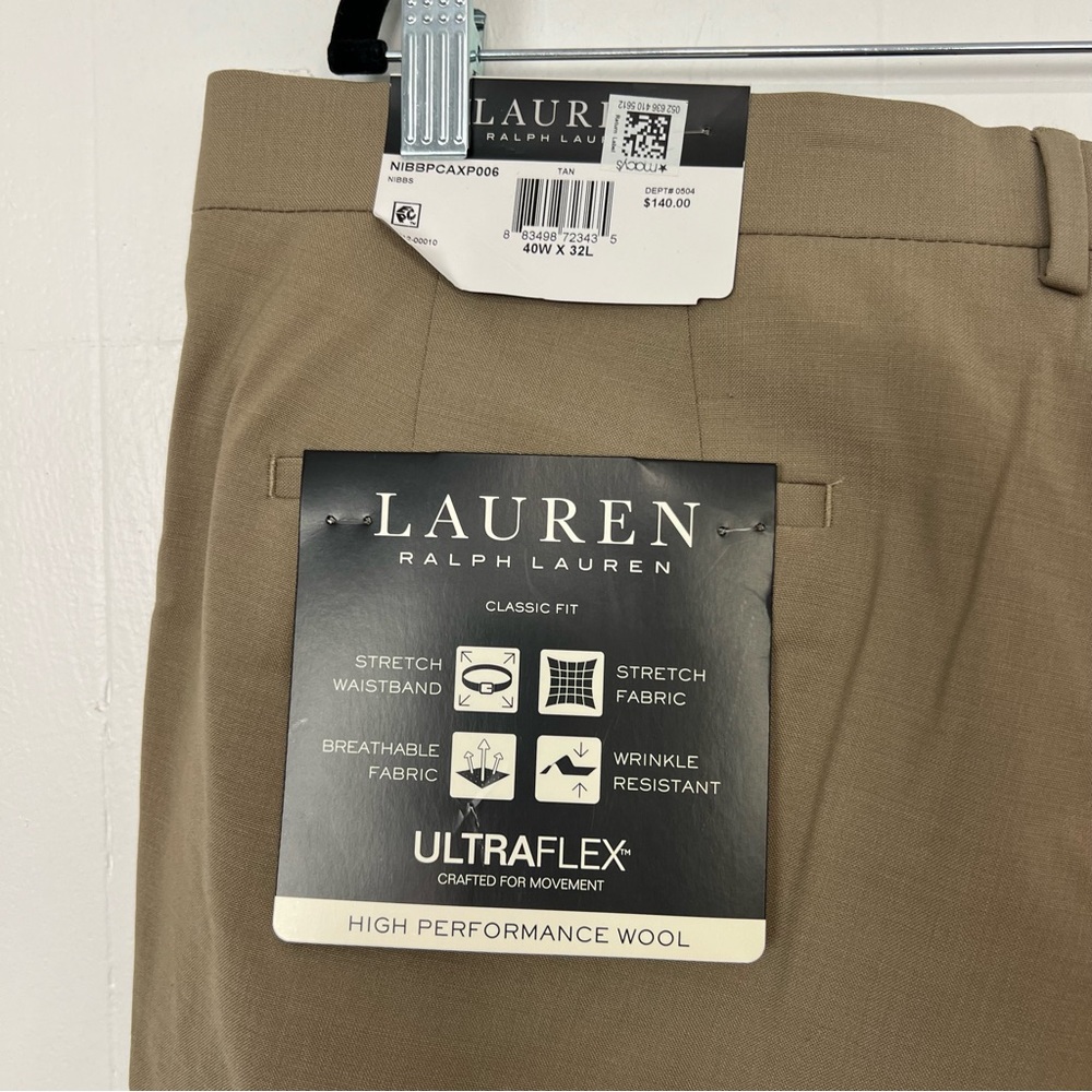 NWT $140 Lauren Ralph Lauren‎ Dress Pants UltraFlex Cuffed Hem Tan 40x32 - Picture 4 of 6